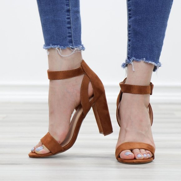 Faux Suede Open Toe Block High Heel Sandals - Picture 11 of 12